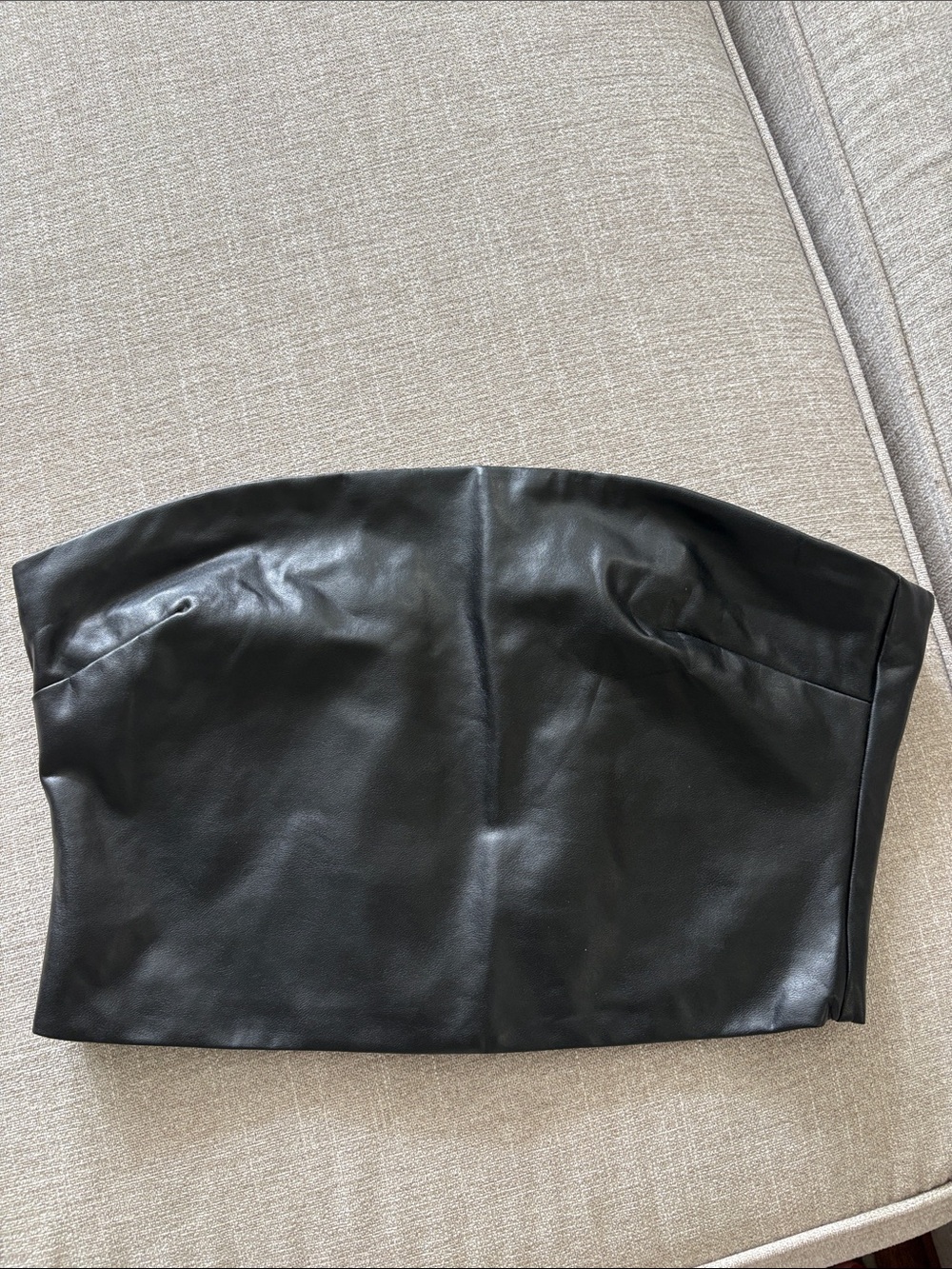 Black Faux Leather Strapless crop